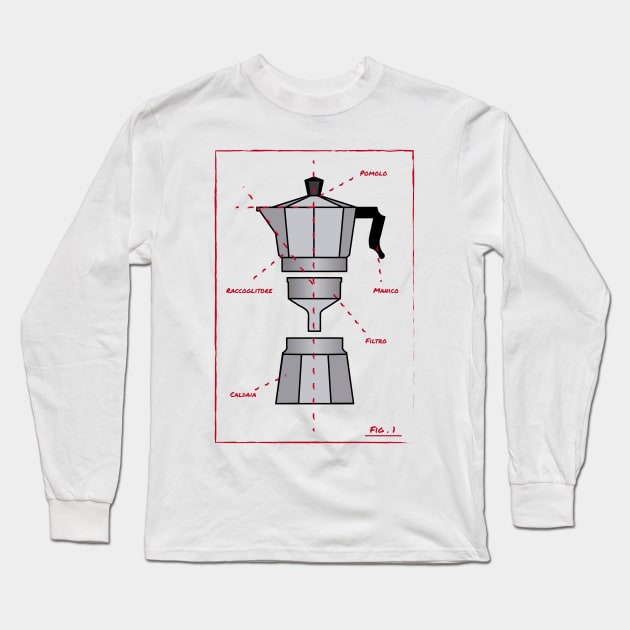 Moka pot anatomy Long Sleeve T-Shirt by TeeAgromenaguer